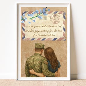 Military Couple Digital Print, Long Distance Love Gift, Deployment Gift, Custom Military Wall Art Wife Gift, Military Wife, Military Husband