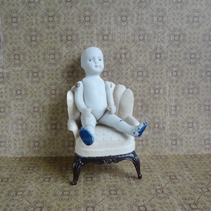 Antique Nippon Bisque Miniature Wired Jointed 5 Piece Doll House Doll * Japan * 4&quot; * Textured Molded Knee Socks! * Doll Only