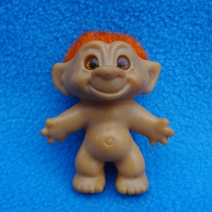 Vintage Troll Amber Gold Eyes with Cut Off Bright Orange Hair
