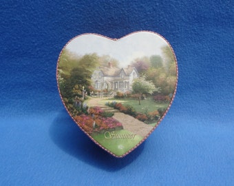Thomas Kinkade Heart Box w/Lid Deer Creek Cottage Hat Box and Pillow that came with Teddy Bear NO BEAR Box Only.