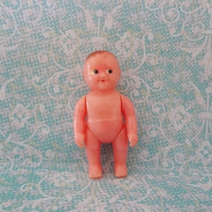 Vintage 2-1/4&quot; Renwal 1940&#39;s Miniature Side Glancing Eyes Unpainted Hard Plastic Dollhouse Doll * Movable Jointed Arms & Legs * Read