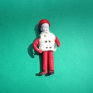Antique Bisque Heubach Miniature Spun Cotton Skier * Missing One Hand, Base, Ski's & 1 Button * Early 1900s Germany * Clean TLC Doll *