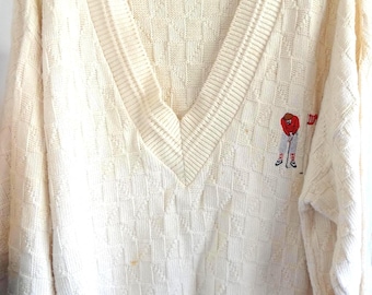Vintage Cotton Golfing Appliqued Sweater by Scottish Isle by Bernette Size L * READ