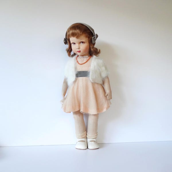 French Raynal Doll * Beautiful Hand Painted 18 Inch Doll * 1920s Cloth Doll with Moving Joints & Swivel Head * Nice Clothing and Shoes!