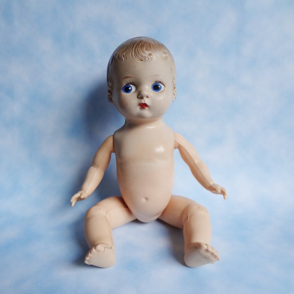 Vintage Baby Jointed Boy * Hard Plastic * 8 Inches * No Markings * Used Good Condition * Needs TLC & Clothing