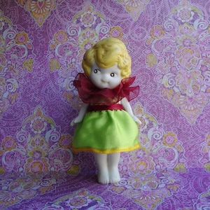 1920s Bisque Doll * Miniature 5&quot; Re-Strung 3 Piece Japan Side Glancing Eyes * Repaint Hair * Handmade Dress * Ready for Display! Adorable!