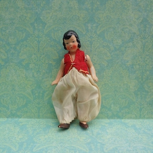 Antique German Hertwig * Original Arabian Traditional Ethnic Doll Costume * Palooza Pants * 3-5/8&quot; Black Haired Bisque Doll House Doll * TLC
