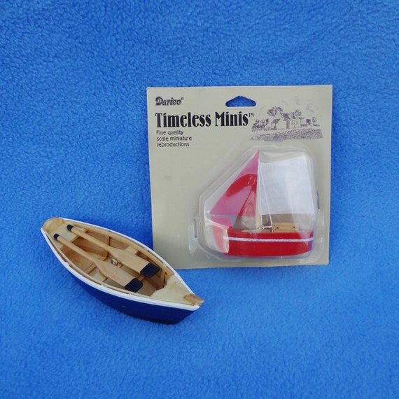 Fisherman Boat Miniatures NOS Row Boat Sailboat Fishing Net Diorama, Doll  House, Christmas Tree & Display Case Nautical Items 