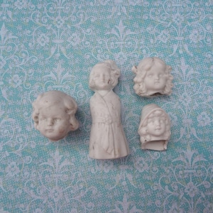 Antique Doll Parts Excavated from Thuringia Germany * Miniature Bisque Heads for Repurpose Projects 4PCS