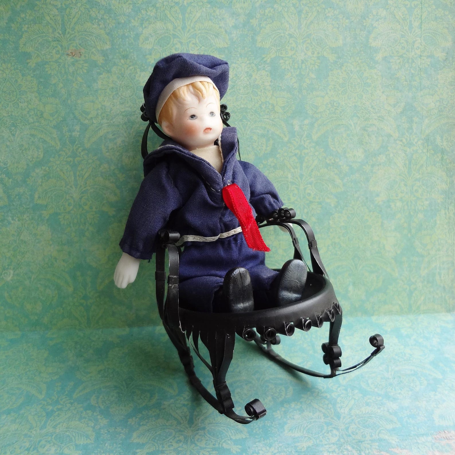 Vintage Russ Sailor Boy Porcelain & Cloth Miniature 5