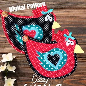 Dizzy Chicks Hot Pad, Muster, digitales Muster, Huhn, Huhn, gequiltet, Topflappen