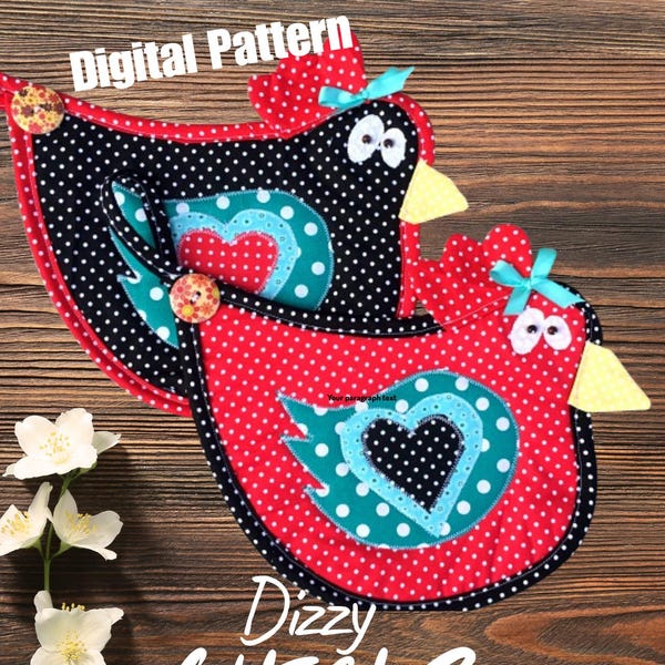 Dizzy Chicks Hot Pad, pattern, digital pattern, hen, chicken, quilted, pot holder