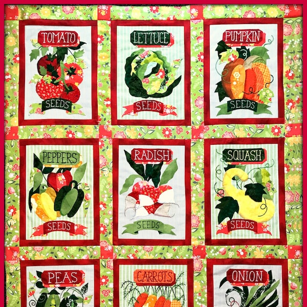 quilt pattern, digital pattern, print at home pattern, Grandma's Garden, vintage, vegetables, Applique