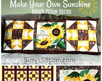Sunflower Bench Pillow Pattern, Applique Quilt Block (Digital Pattern)