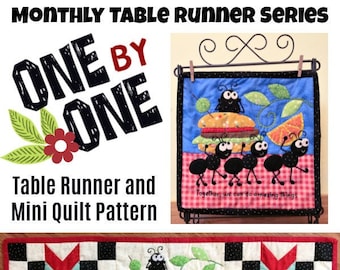 table runner pattern, one by one, ants, picnic, quilt pattern, pattern, digital pattern, wall quilt, sewing, quilting, embroidery