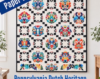 Pennsylvania Dutch Heritage Applique Pattern, Paper Version, Sew Along, Folk art