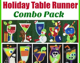 pattern, holiday, table runner, quilt patterns, digital pattern, print at home pattern, 2 pattern set, Christmas, Halloween