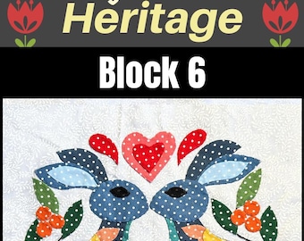 Pennsylvania Dutch Heritage Blok 6, króliki, szycie, wzór, miesięcznik, sztuka ludowa