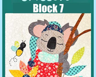 Bedtime Critters Block 7, Sew Along, Koala, Baby Quilt, Sleepy Animals
