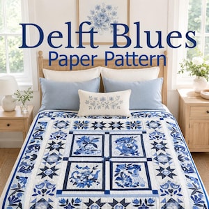 Delft Blues Paper Quilt Pattern, Applique Blue Pottery (Paper Copy)