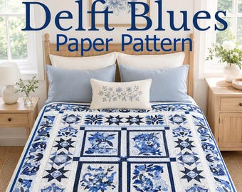 Delft Blues Paper Quilt Pattern, Applique Blue Pottery (Paper Copy)