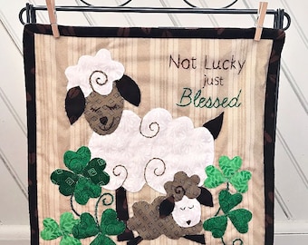 Hand quilted Mini Wall Hanging, Not Lucky, Sheep, St. Patricks Day, Luck, Wall Hanging, Quilted,