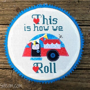 キャンピングカーのパターン、デジタルパターン、クロスステッチ、刺繍、アップリケ、裁縫、キャンプ、ギフト、旅行