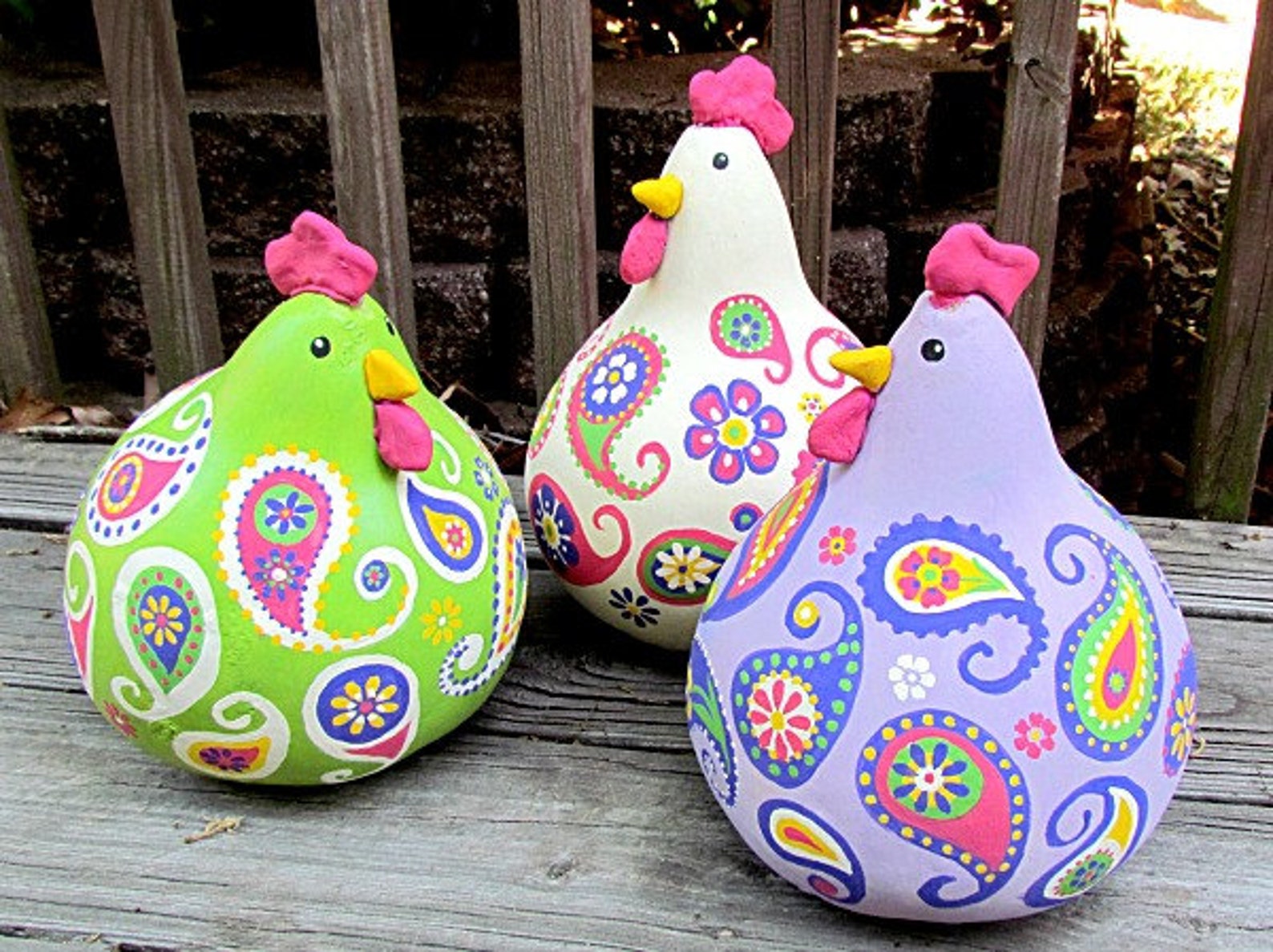 Hühner-Kürbis-Kunst paisley bemalte Kalebassen lila grün | Etsy