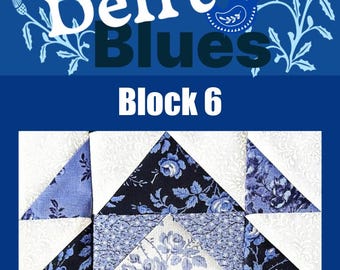 Delft Blues Block 6, Sew Along, Wzór na kołdrę, Wzór, Miesięczny, niebieska ceramika, Delft, holenderski