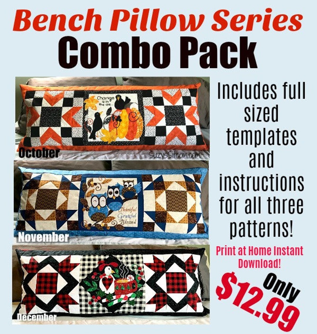 Combo Pack, Bench Pillow Pattern, Quilt Block Pattern, Digital Pattern, Print at Home Pattern