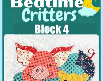 Bedtime Critters Blok 4, Sew Along, Świnka, Kołderka dla dziecka, Śpiące zwierzęta