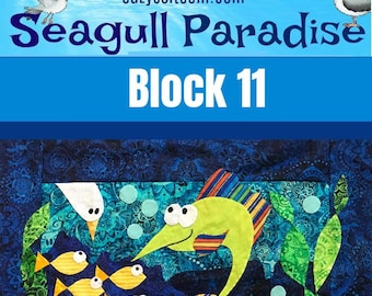Seagull Paradise Blok 11, ryba, szycie wzdłuż, wzór na kołdrę, wzór, aplikacja