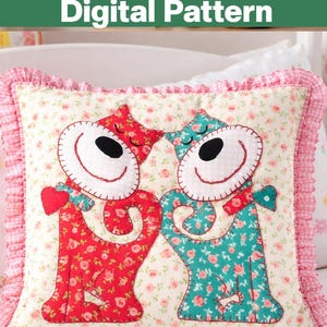 Mönster för Purrfect Love-applikationsquilt, kalikåblommigt tyg (PDF-mönster)