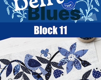 Wzór na kołdrę Delft Blues, blok 11, aplikacja z niebieskiej ceramiki (wzór PDF)