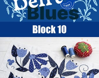 Wzór na kołdrę Delft Blues, blok 10, aplikacja z niebieskiej ceramiki (wzór PDF)