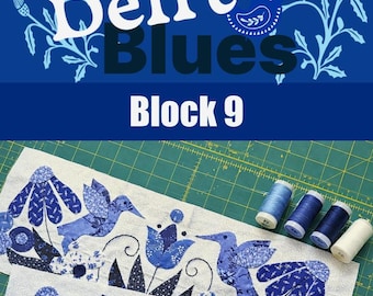 Wzór na kołdrę Delft Blues Block 9, aplikacja, inspirowana niebieską ceramiką (wzór w formacie PDF)