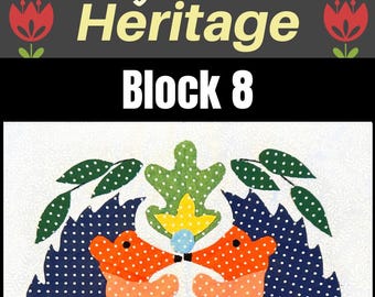 Pennsylvania Dutch Heritage Block 8, jeż, Sew Along, wzór, miesięcznik, sztuka ludowa