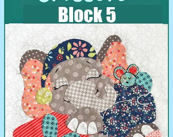 Beestjes voor het slapengaan, blok 5, meenaaien, olifant, babyquilt, slaperige dieren