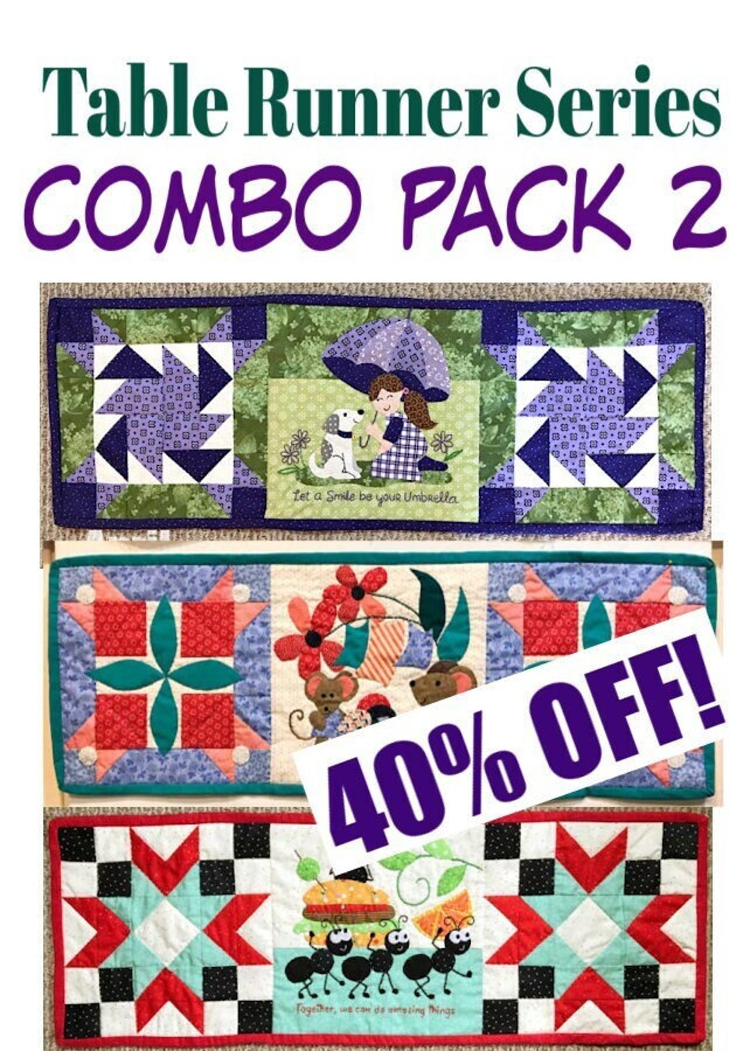 Table Runner Quilt Pattern Combo, Applique Embroidery (digital Pattern ...