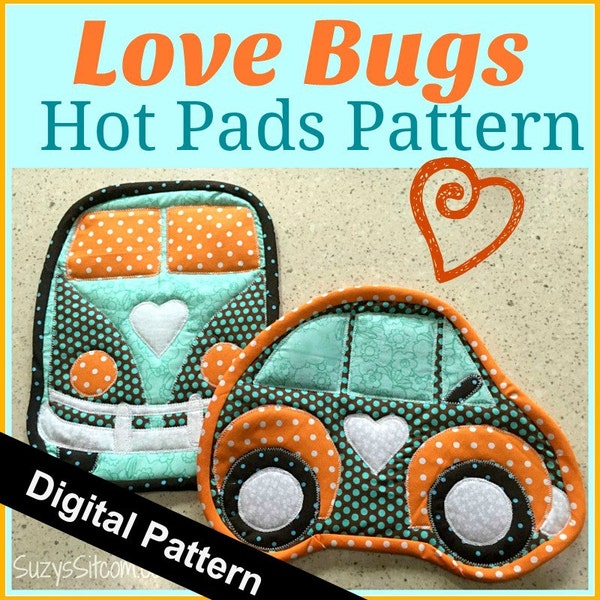 pattern, quilting, hot pads, vw, car, bug, digital pattern, fabric, sewing, kitchen