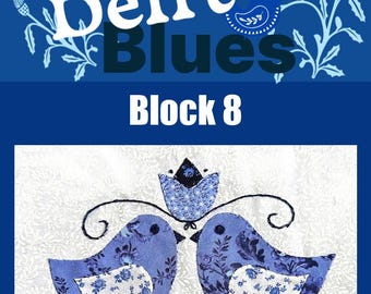 Wzór na blok Delft Blues Quilt Block 8, aplikacja z niebieskiej ceramiki (wzór PDF)