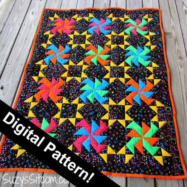 Quilt Pattern, quilt, Party Time, jewel tone, sewing, quilting, lap quilt, quilt design, pinwheel, pdf pattern