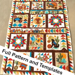 quilt pattern, quilt, quilting, sonoran trail, southwest, desert theme, applique, wool blend applique, sewing pattern