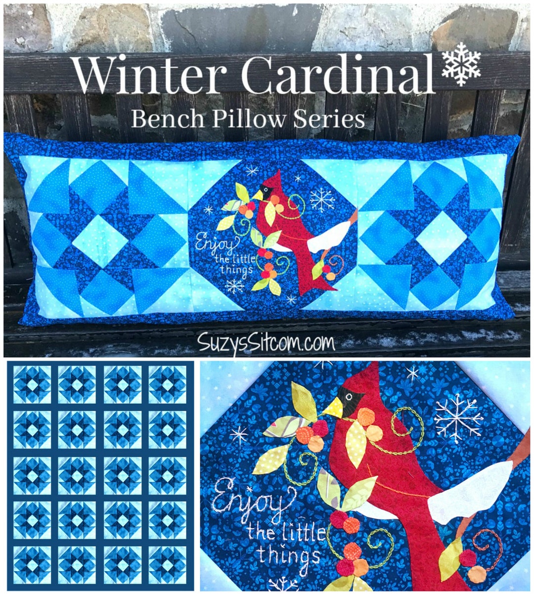 Bench Pillow Pattern, Quilt Block Pattern, Digital Pattern, Print at Home Pattern, Cardinal