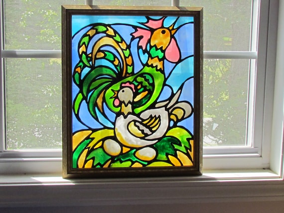 Rooster and Hen Faux Stained Glass Pattern (PDF)