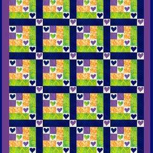 Hearts in a Row, quilt pattern, pattern, digital pattern, pdf quilt pattern, print at home pattern, baby quilt, hearts