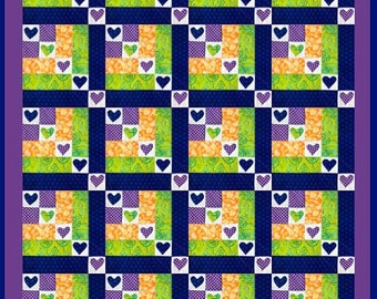 Hearts in a Row, quilt pattern, pattern, digital pattern, pdf quilt pattern, print at home pattern, baby quilt, hearts