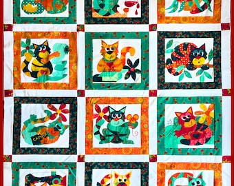 パーフェクション キャット キルトパターン、アップリケ刺繍（PDFパターン）