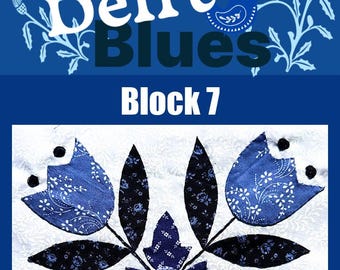 Wzór na kołdrę Delft Blues, blok 7, aplikacja, styl Blue Pottery (wzór PDF)