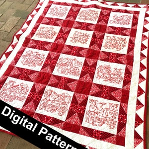 quiltpatroon, quilt, patroon, digitaal patroon, roodwerk, Words to Live By, quilten, naaien
